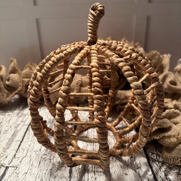 Wicker and Metal Large Table top Pumpkin Accent - Picture 1 of 2